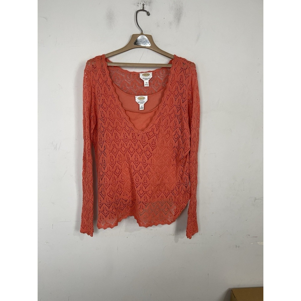Talbots Women Sweater Set XL Crochet Beachy Coastal Boho Festival Country Orange